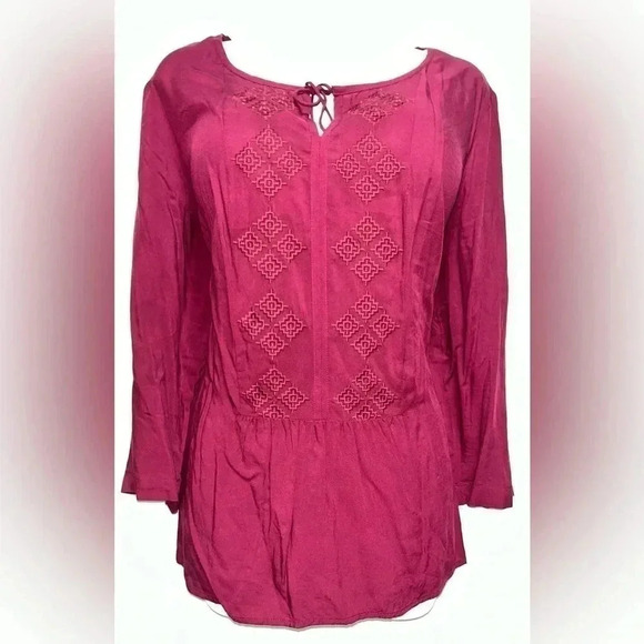 Liz Claiborne Tops - Liz Claiborne Women’s Burgundy Boho Style Blouse/Top Tie Front 3/4 Sleeves XL